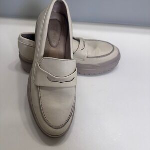 Patina Womens Cream Leather Chunky Lug Sole Penny Loafers Size 8 Handmade Mexico